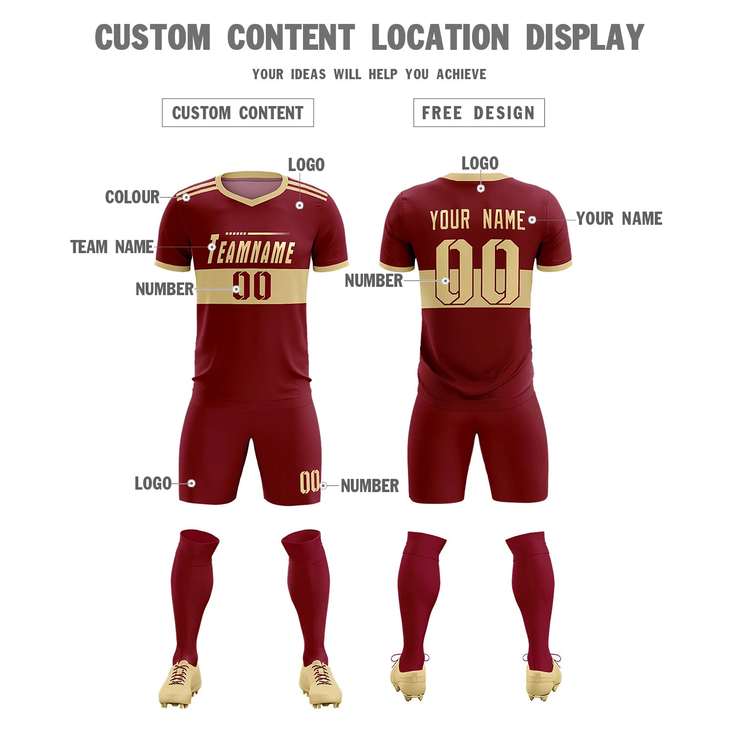 Custom Crimson Khaki Breathable Soccer Sets Jersey