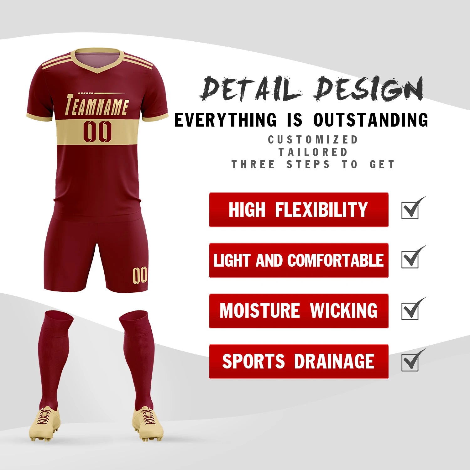 Custom Crimson Khaki Breathable Soccer Sets Jersey