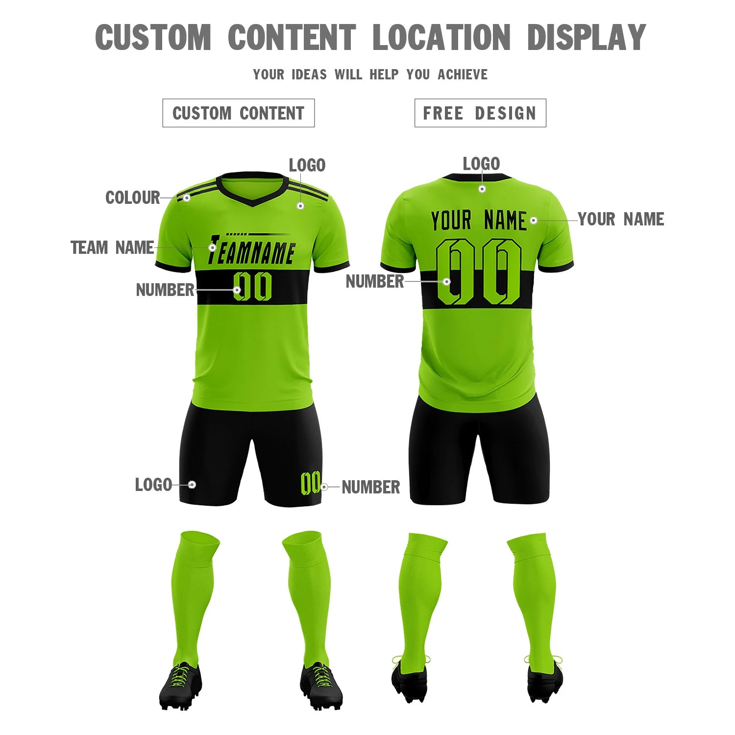 Custom Neon Green-Black Breathable Soccer Sets Jersey