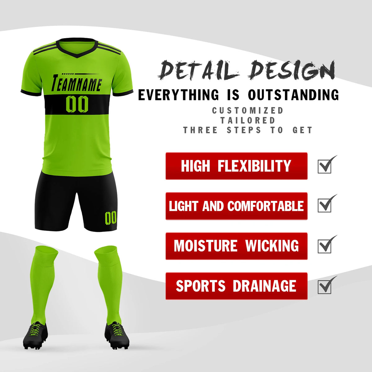 Custom Neon Green-Black Breathable Soccer Sets Jersey