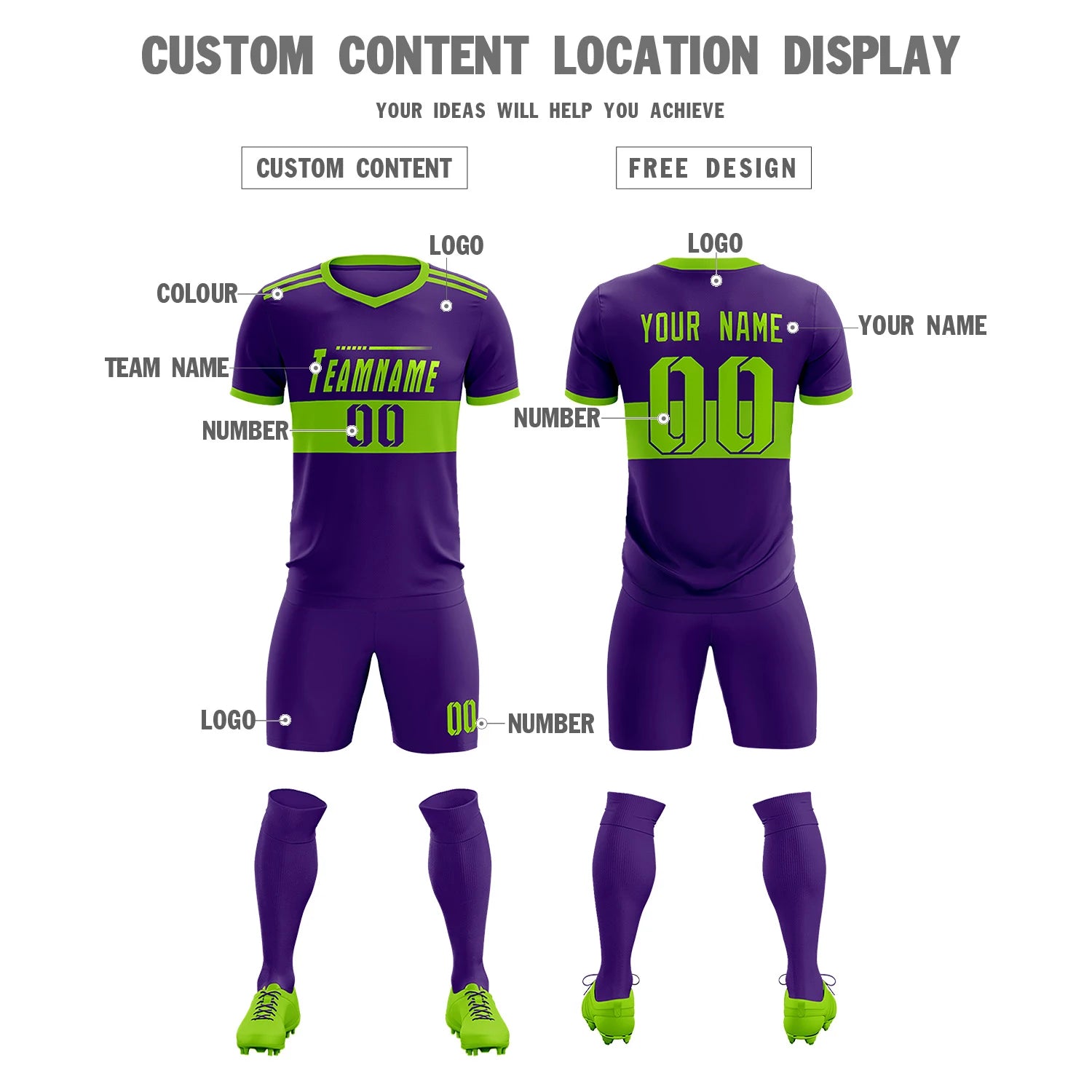Custom Purple-Neon Green Breathable Soccer Sets Jersey