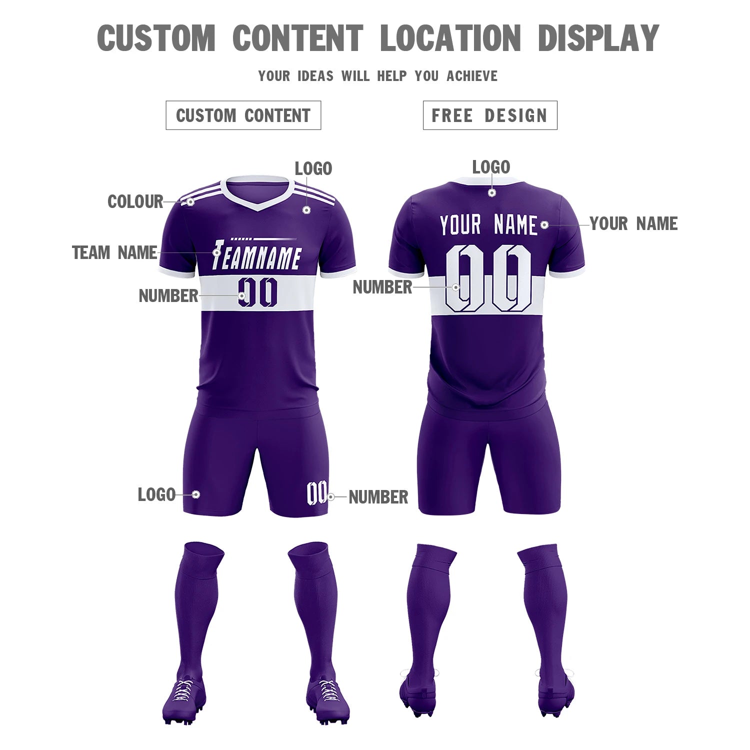 Custom Purple White Breathable Soccer Sets Jersey