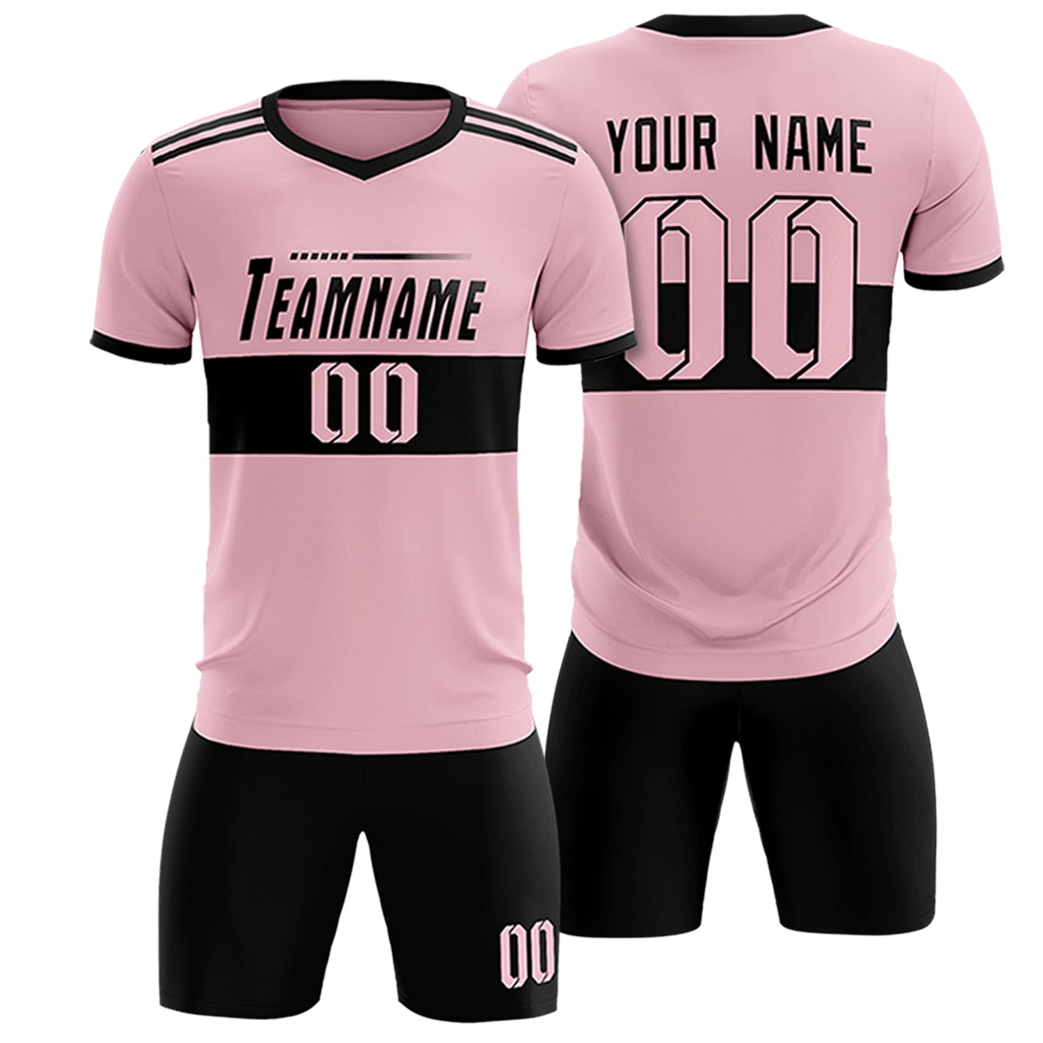 Custom Light Pink-Black Breathable Soccer Sets Jersey