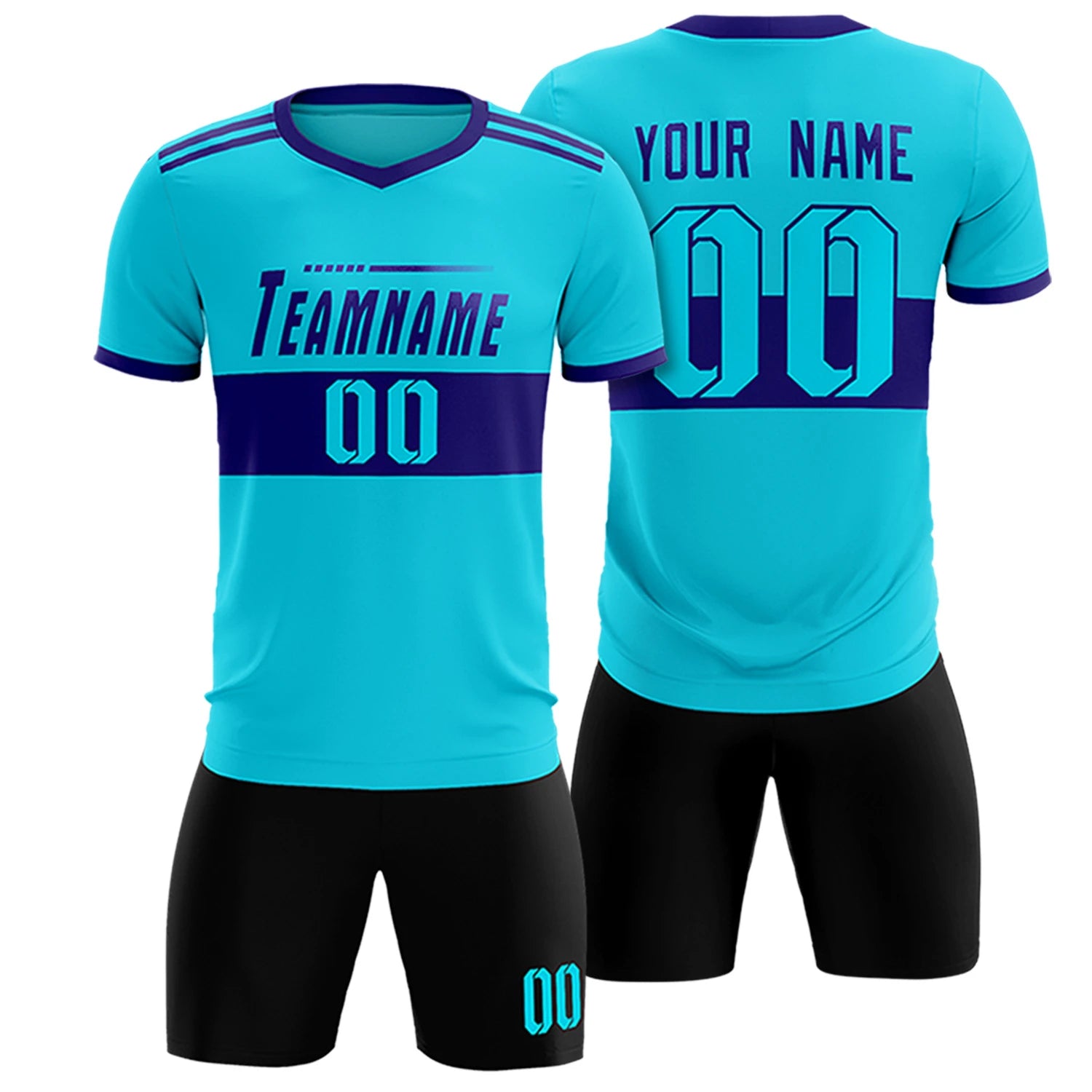 Custom Sky Blue-Black Breathable Soccer Sets Jersey