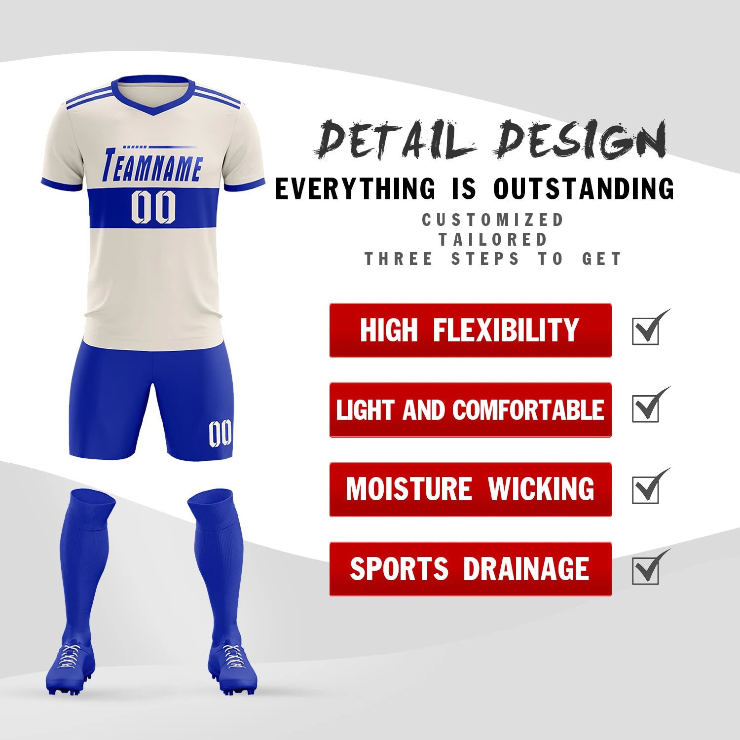 Custom Khaki-Royal Blue Breathable Soccer Sets Jersey