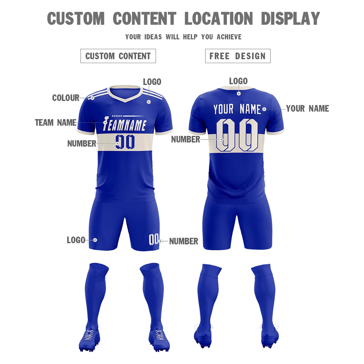 Custom Royal Blue-Khaki Breathable Soccer Sets Jersey