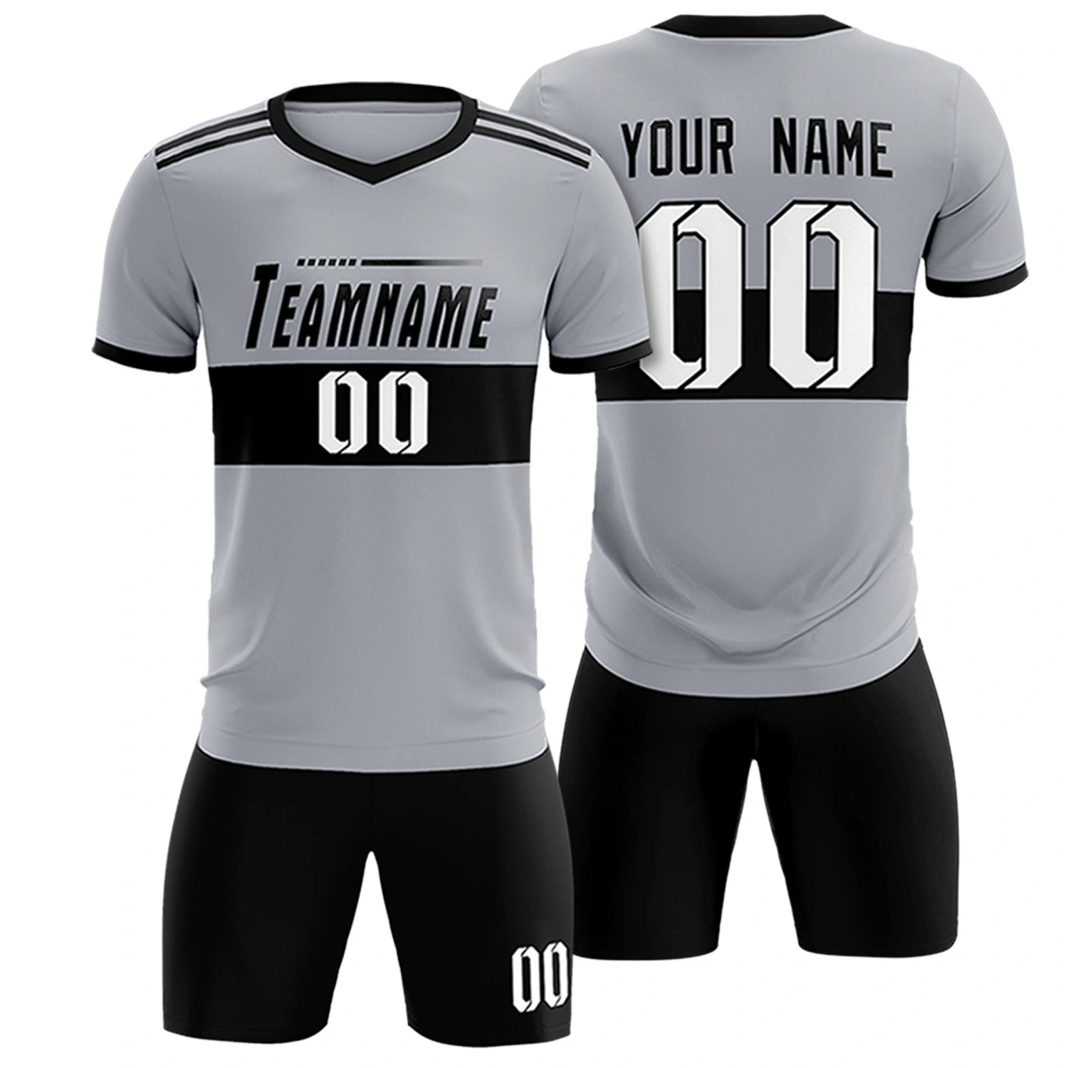 Custom Gray Black Breathable Soccer Sets Jersey