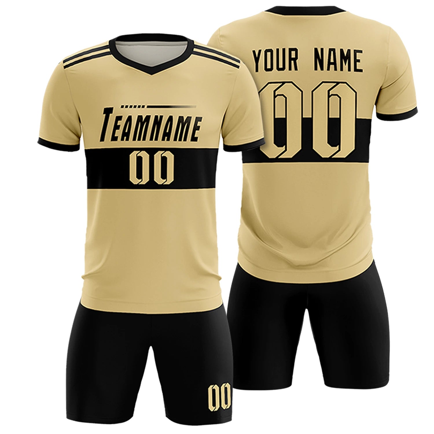 Custom Khaki Black Breathable Soccer Sets Jersey