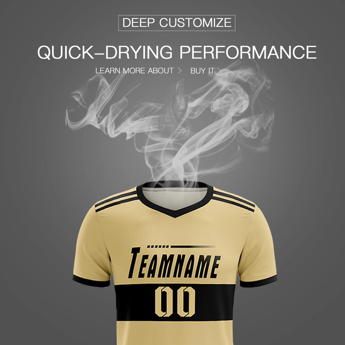 Custom Khaki Black Breathable Soccer Sets Jersey