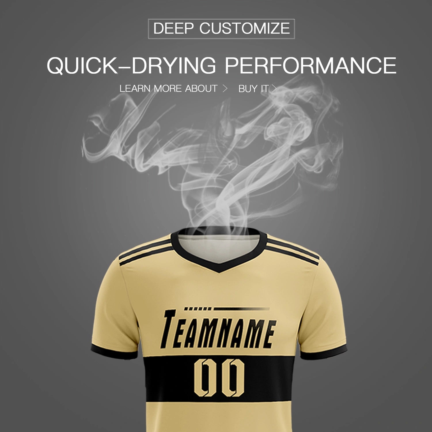 Custom Khaki Black Breathable Soccer Sets Jersey