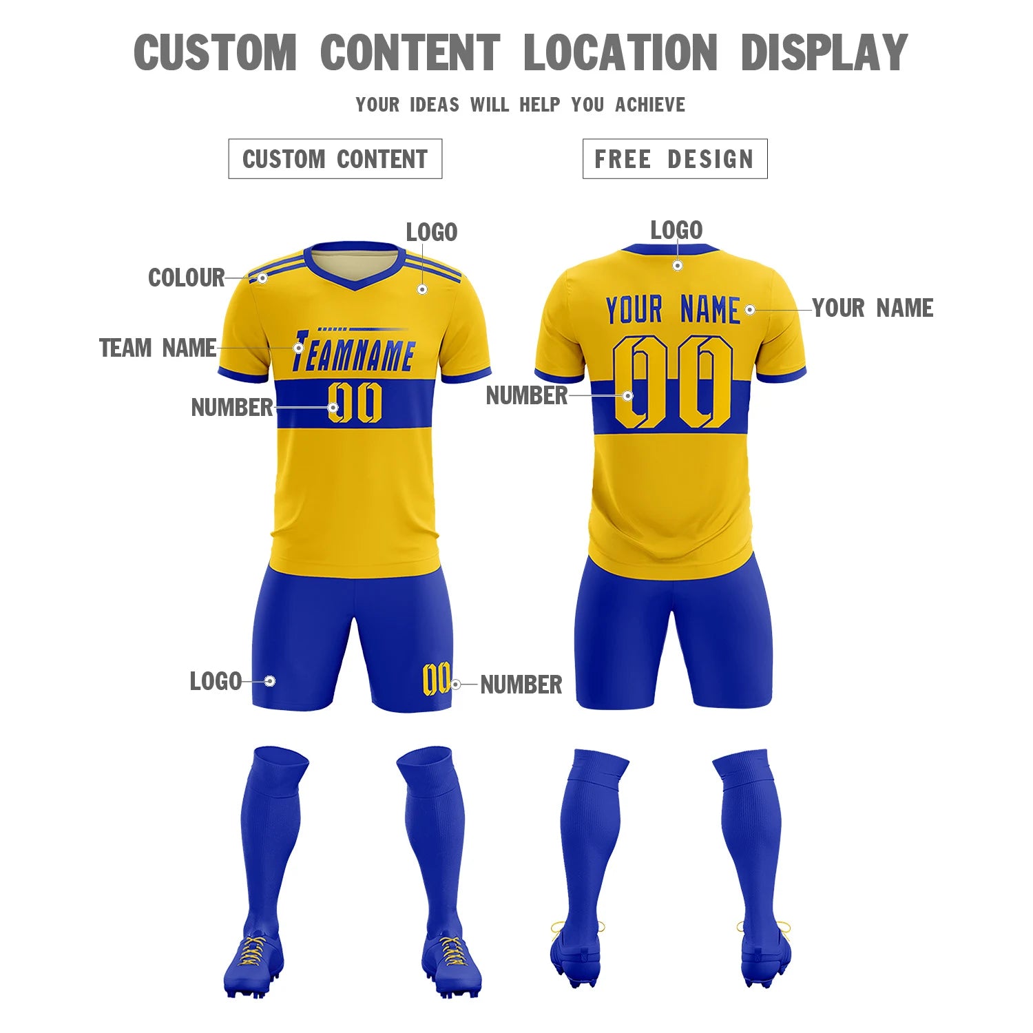 Custom Gold01-Royal Blue Breathable Soccer Sets Jersey