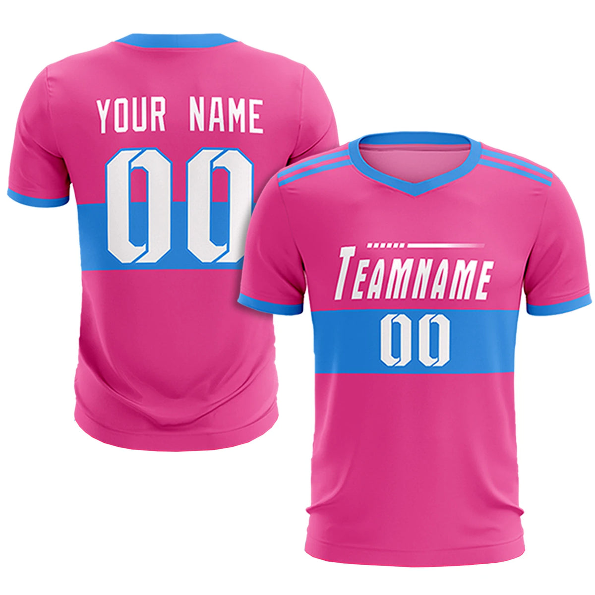 Custom Pink-Powder Blue Breathable Soccer Sets Jersey