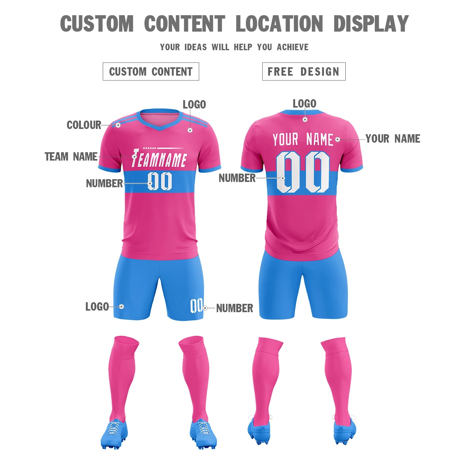 Custom Pink-Powder Blue Breathable Soccer Sets Jersey