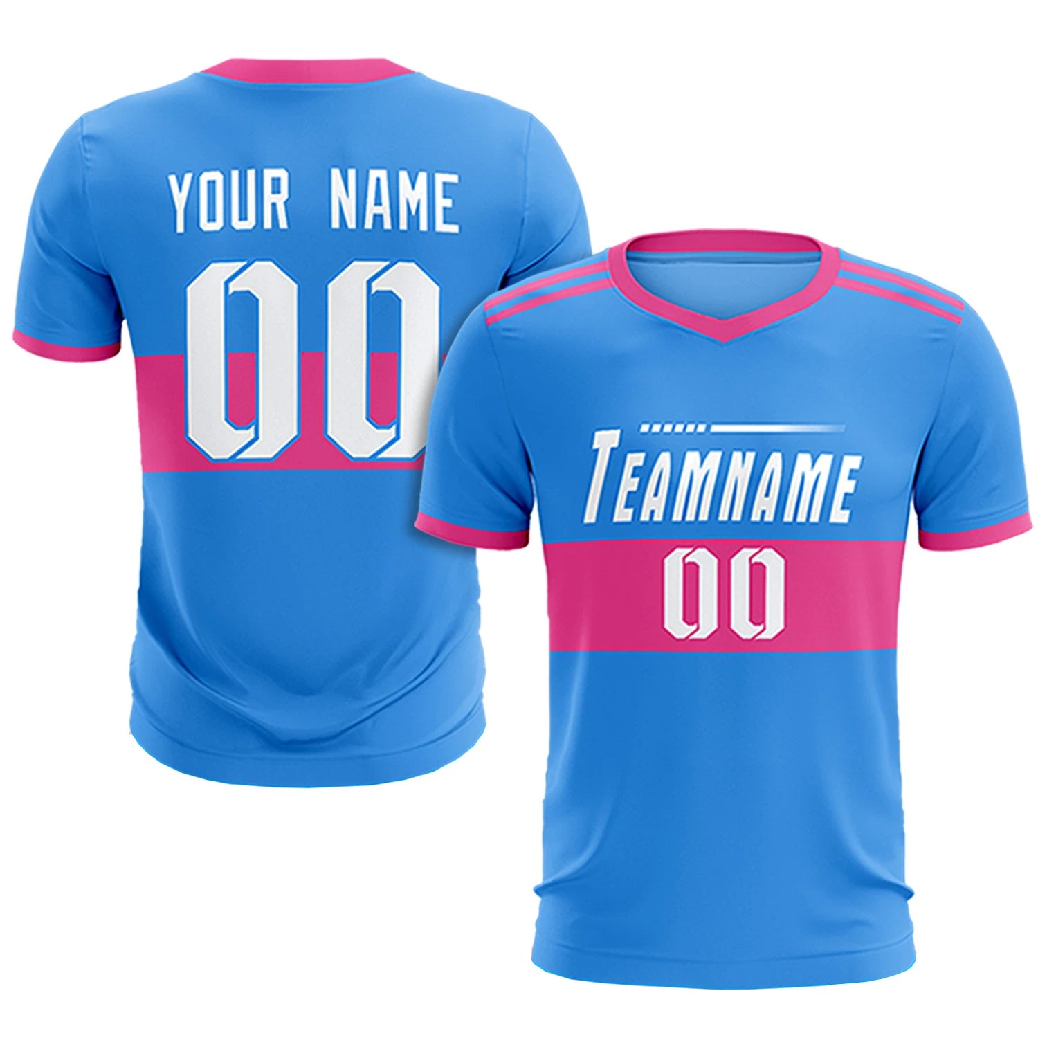 Custom Powder Blue-Pink Breathable Soccer Sets Jersey