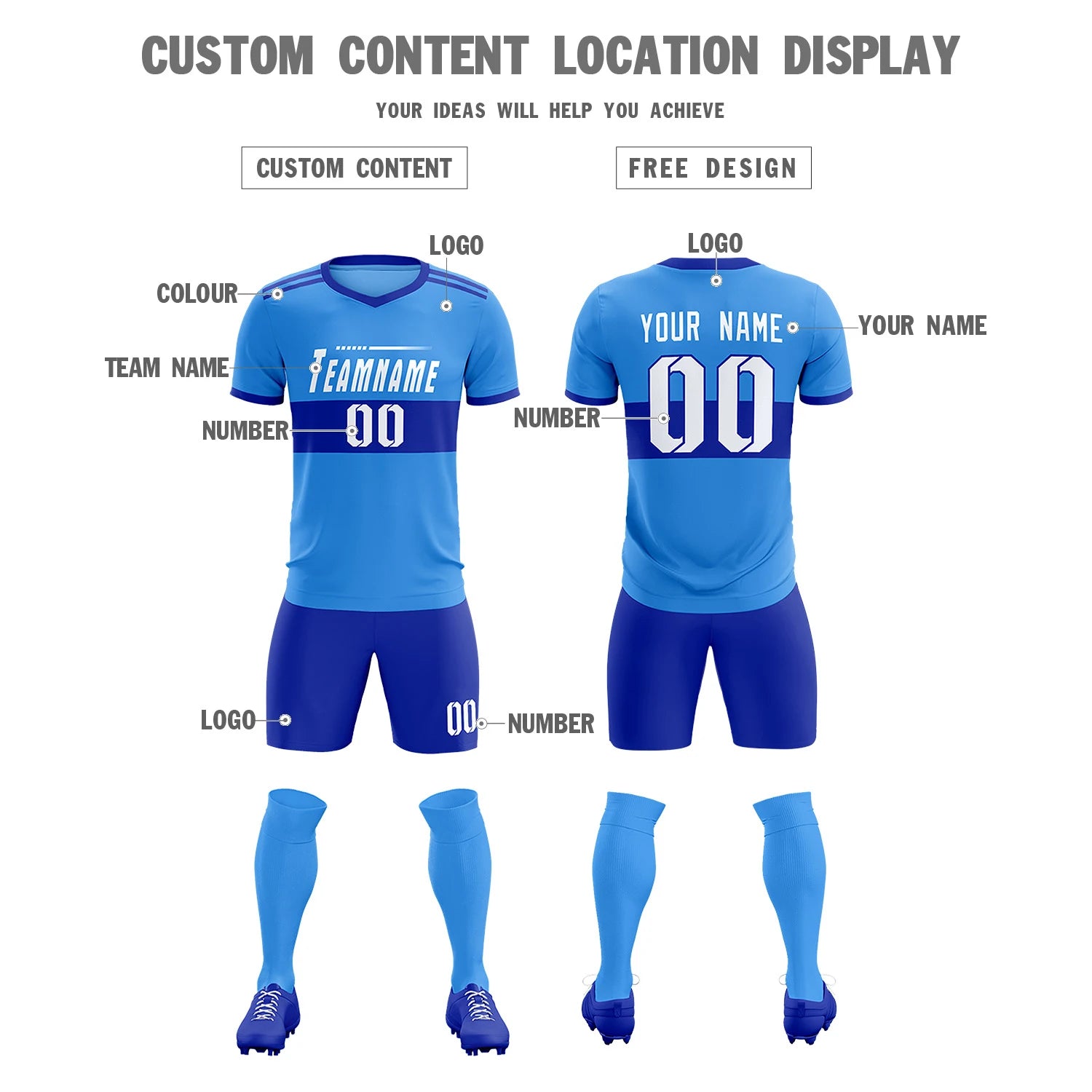 Custom Powder Blue-Royal Blue Breathable Soccer Sets Jersey
