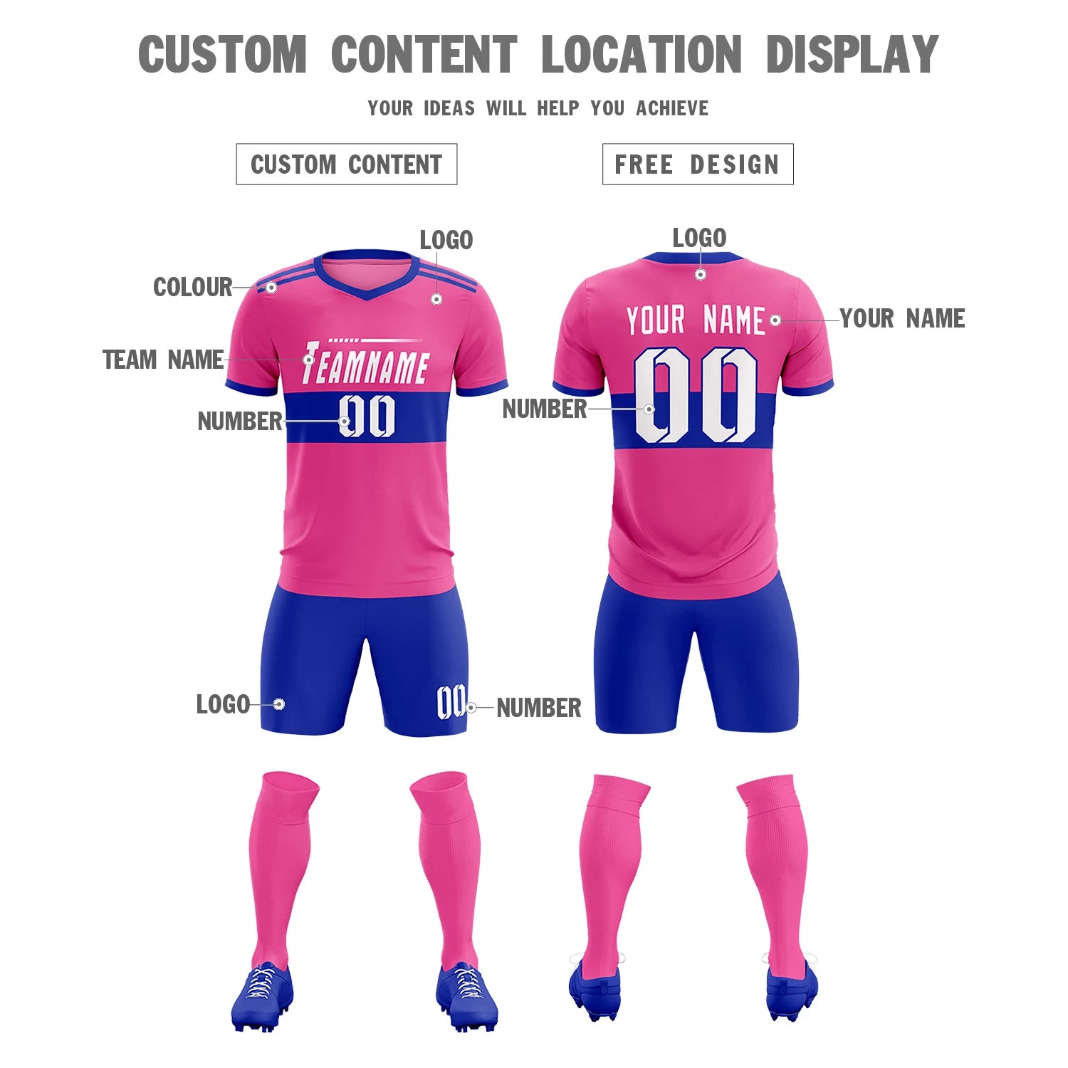 Custom Pink-Royal Blue Breathable Soccer Sets Jersey