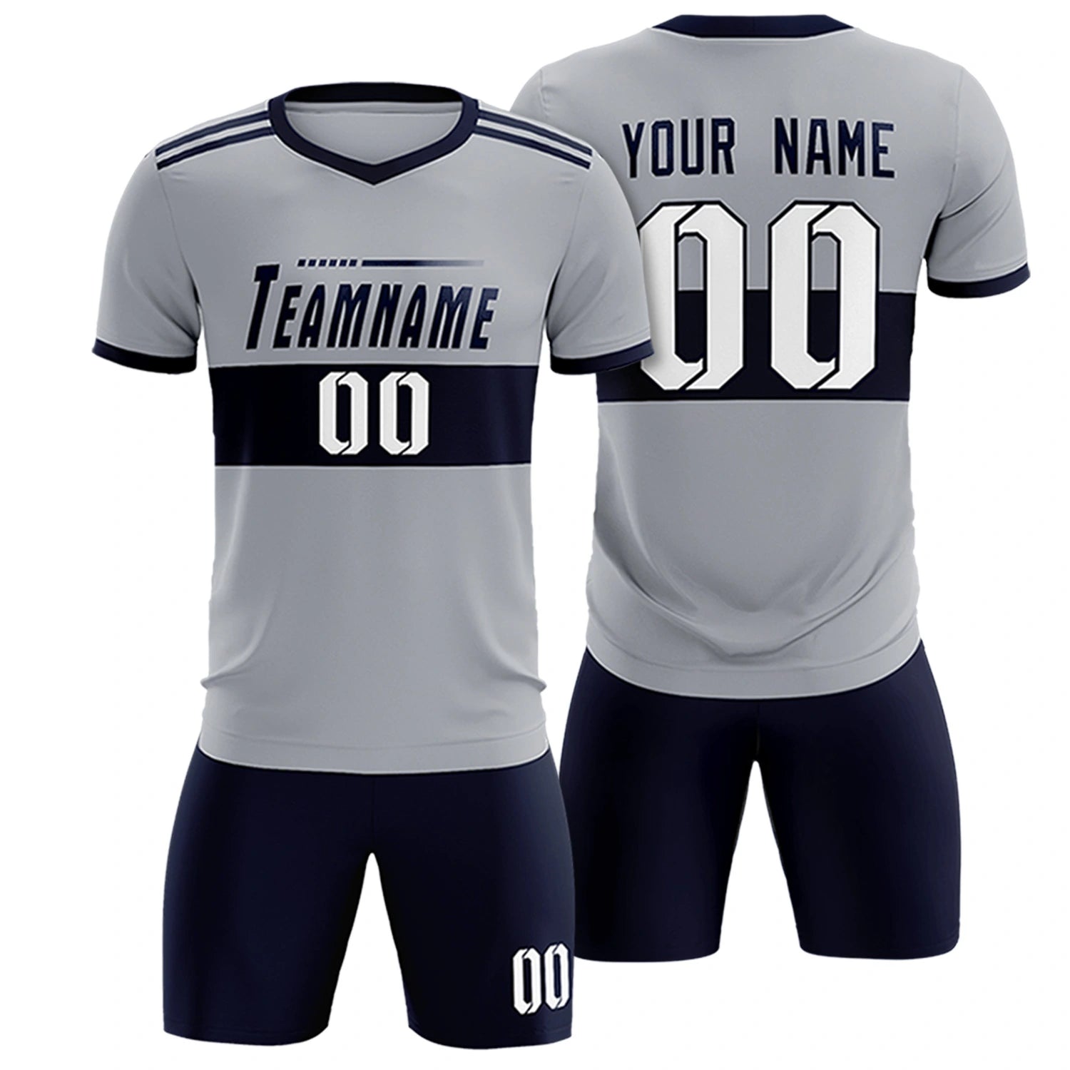 Custom Gray Navy Breathable Soccer Sets Jersey