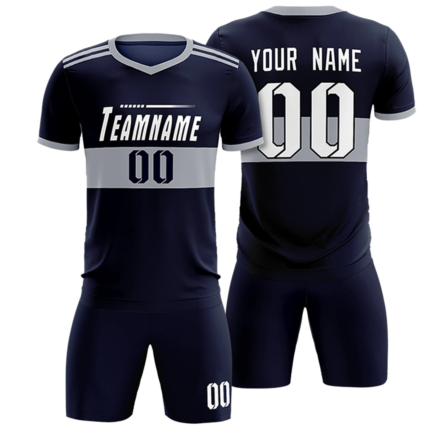 Custom Navy Gray Breathable Soccer Sets Jersey