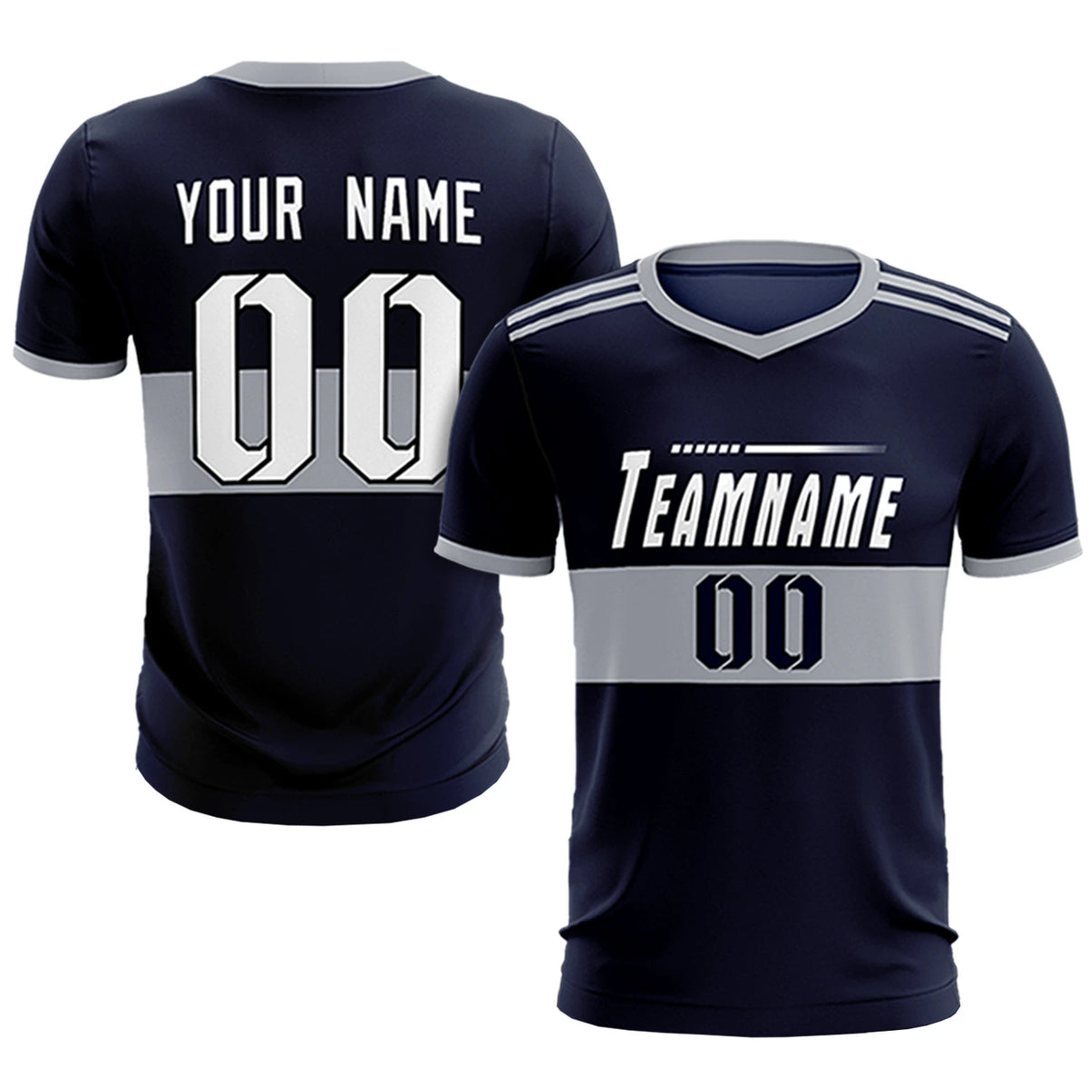 Custom Navy Gray Breathable Soccer Sets Jersey