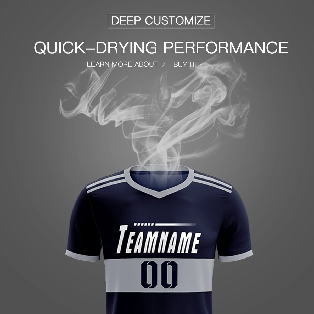 Custom Navy Gray Breathable Soccer Sets Jersey