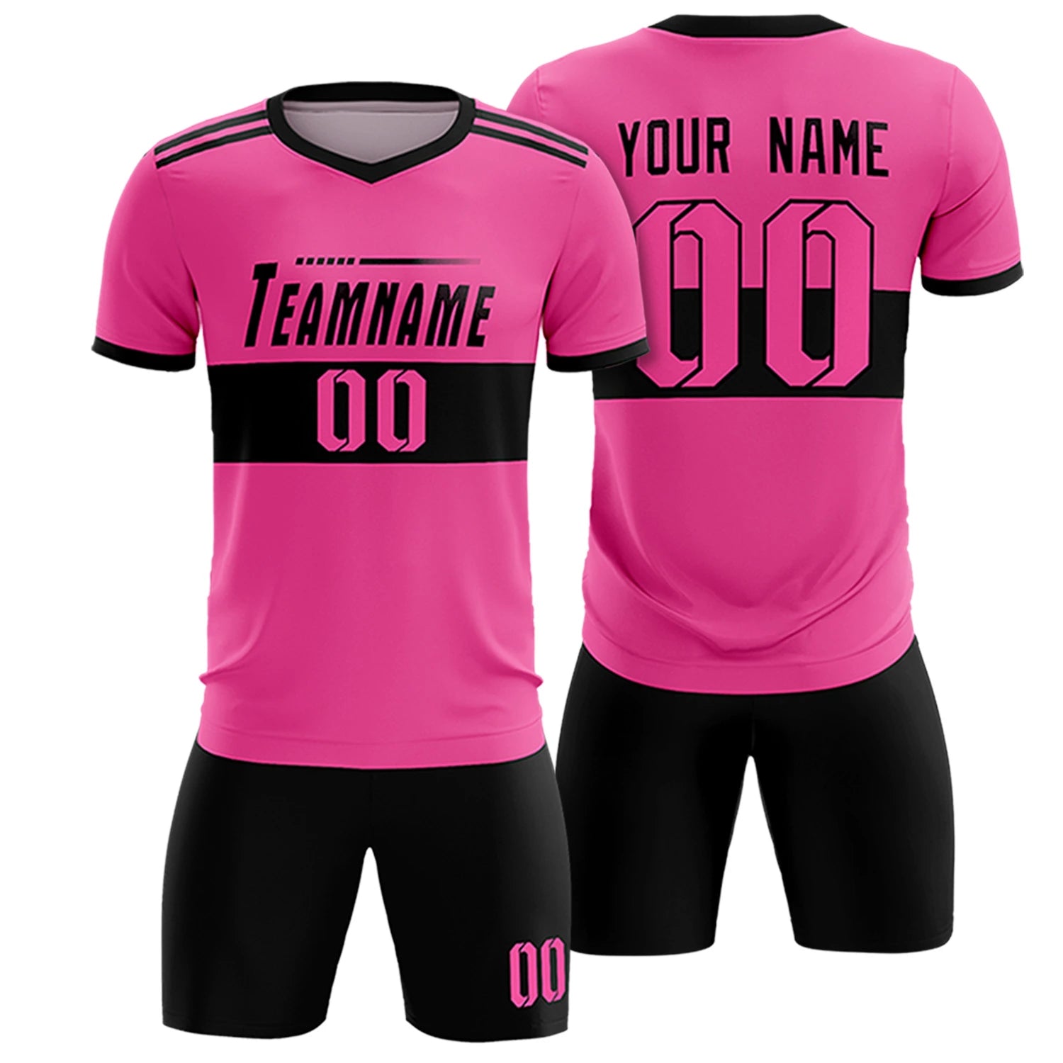 Custom Pink Black Breathable Soccer Sets Jersey