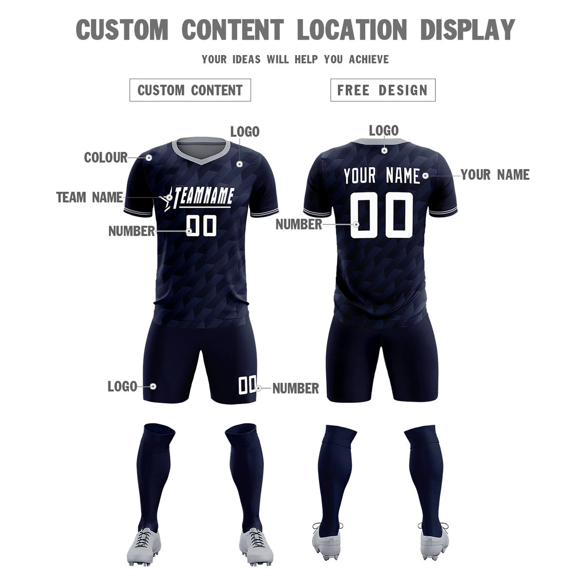 Custom Navy Gray Training Uniform Soccer Sets Jersey