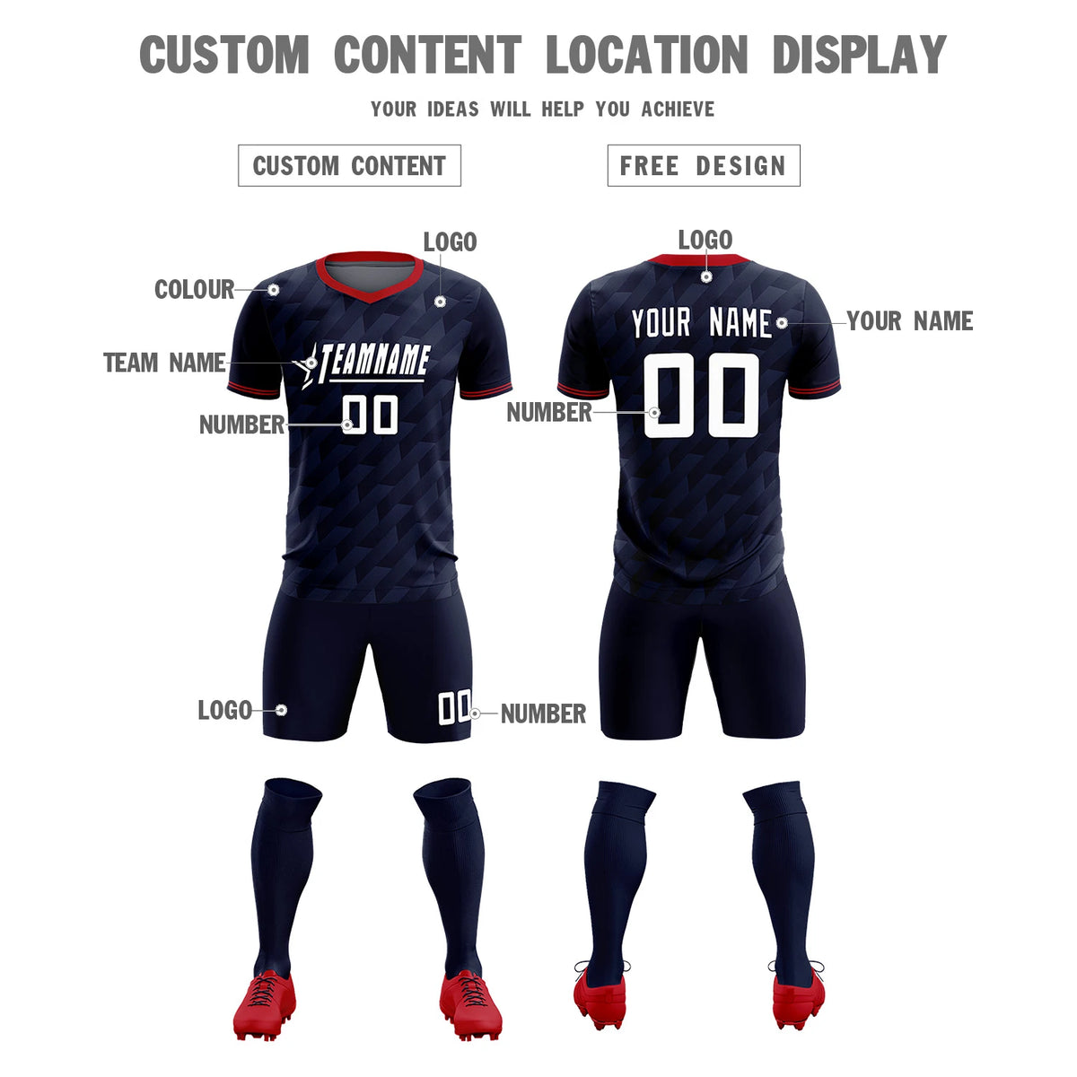 Custom Navy Red Training Uniform Soccer Sets Jersey