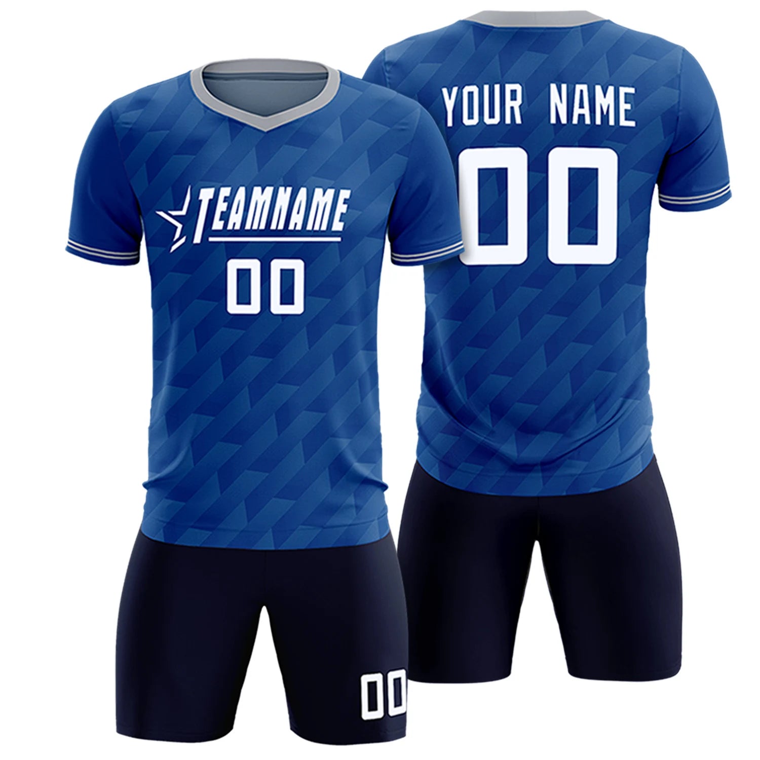 Custom Royal Blue Gray Training Uniform Soccer Sets Jersey
