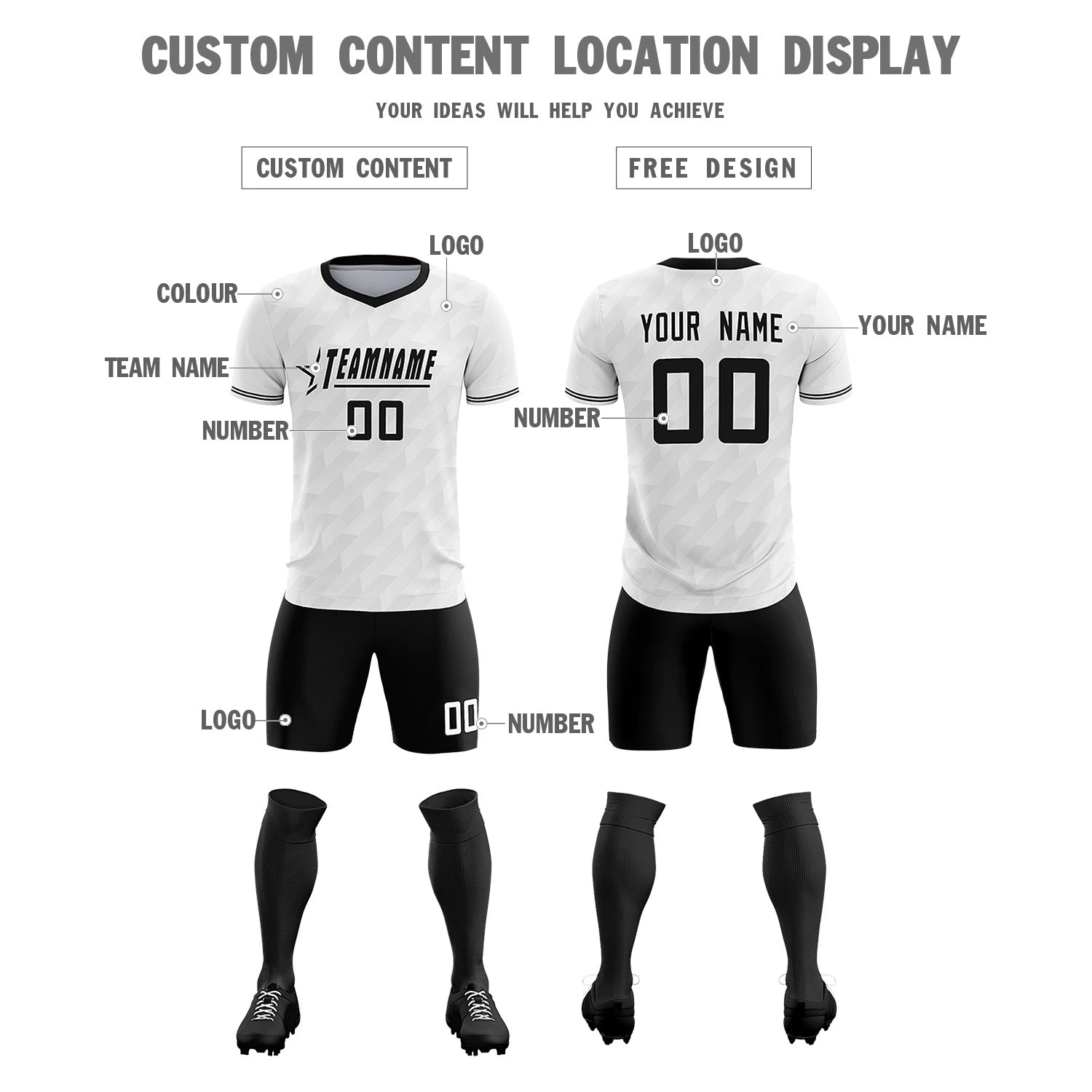 Custom White Black Training Uniform Soccer Sets Jersey