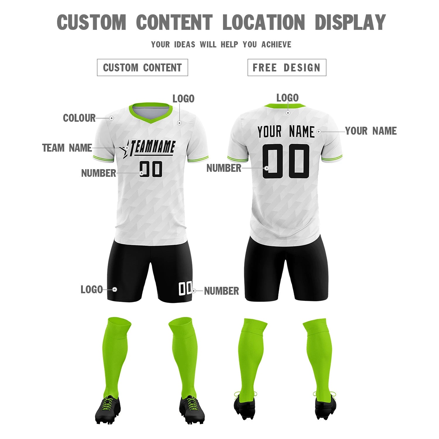 Custom White Neon Green Training Uniform Soccer Sets Jersey