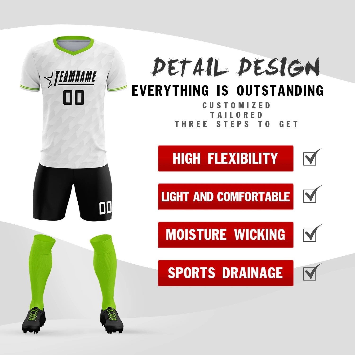 Custom White Neon Green Training Uniform Soccer Sets Jersey