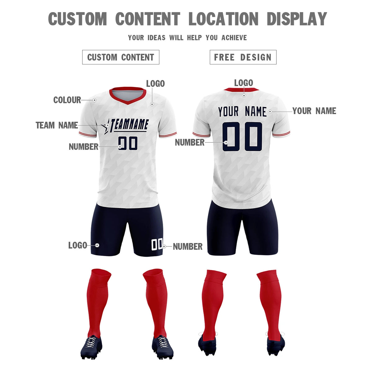 Custom White Red Training Uniform Soccer Sets Jersey