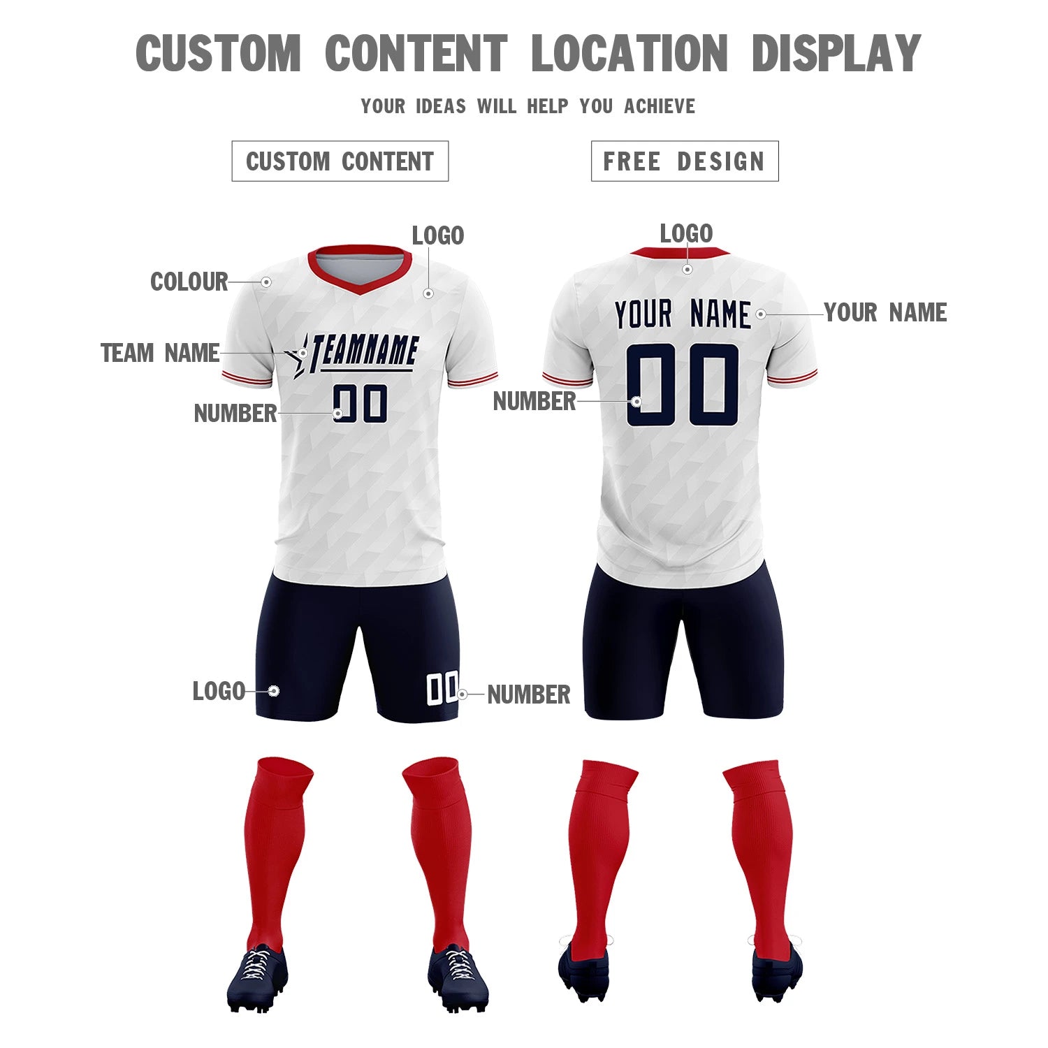 Custom White Red Training Uniform Soccer Sets Jersey