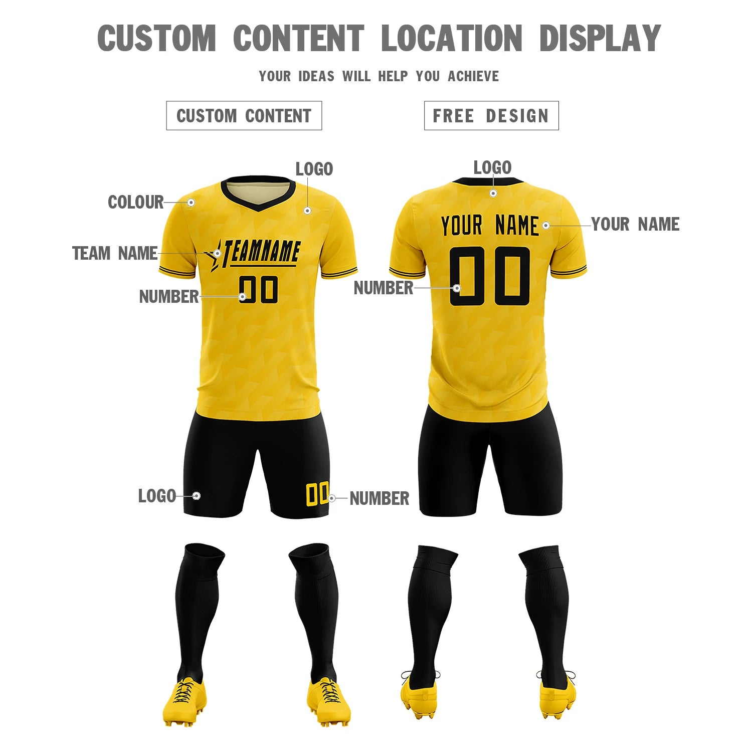 Custom Gold01 Black Training Uniform Soccer Sets Jersey