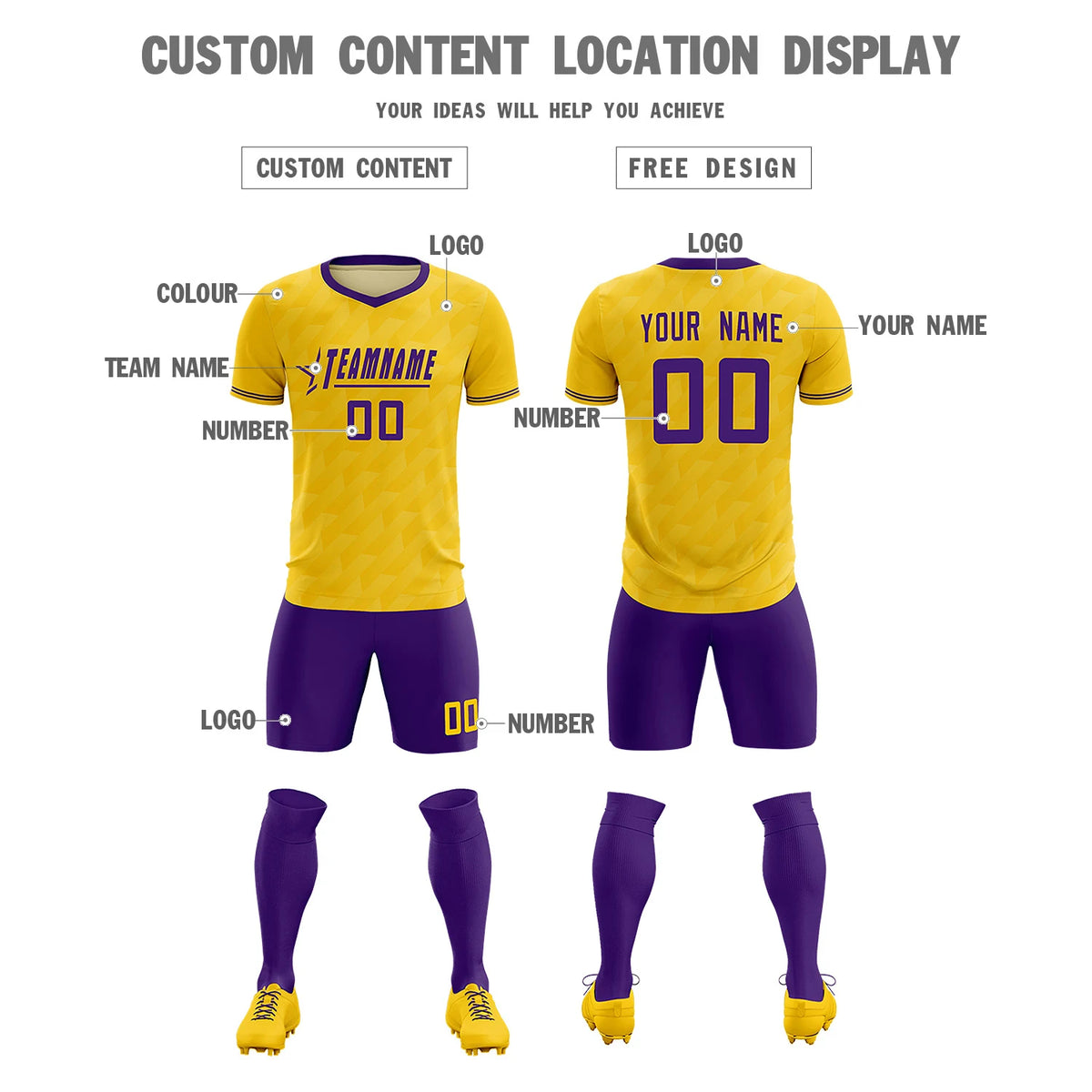 Custom Gold01 Purple Training Uniform Soccer Sets Jersey