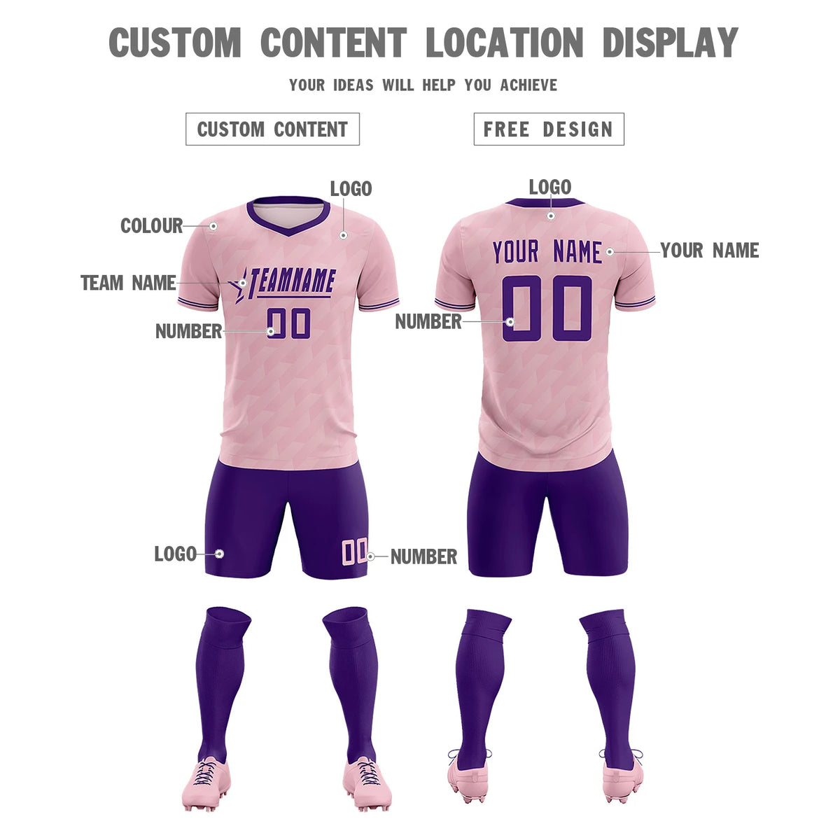 Custom Light Pink Purple Training Uniform Soccer Sets Jersey