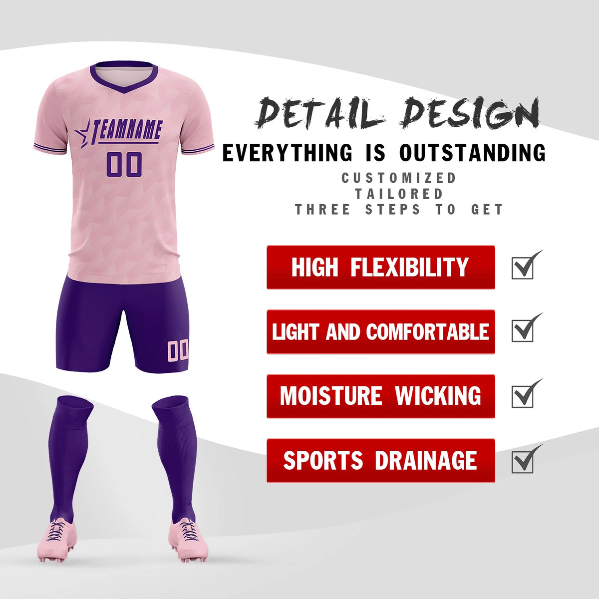 Custom Light Pink Purple Training Uniform Soccer Sets Jersey