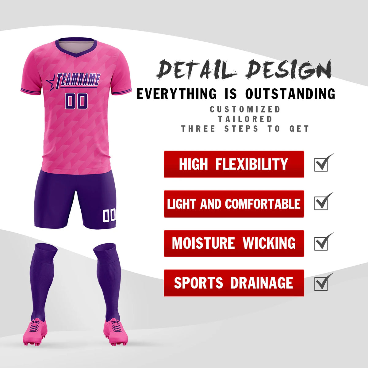 Custom Pink Purple Training Uniform Soccer Sets Jersey