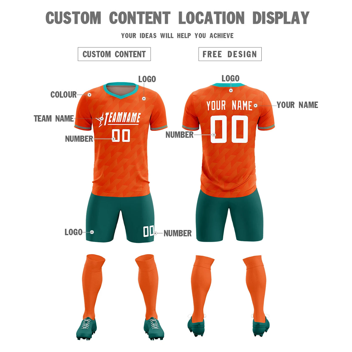 Custom Orange Bright Green Training Uniform Soccer Sets Jersey