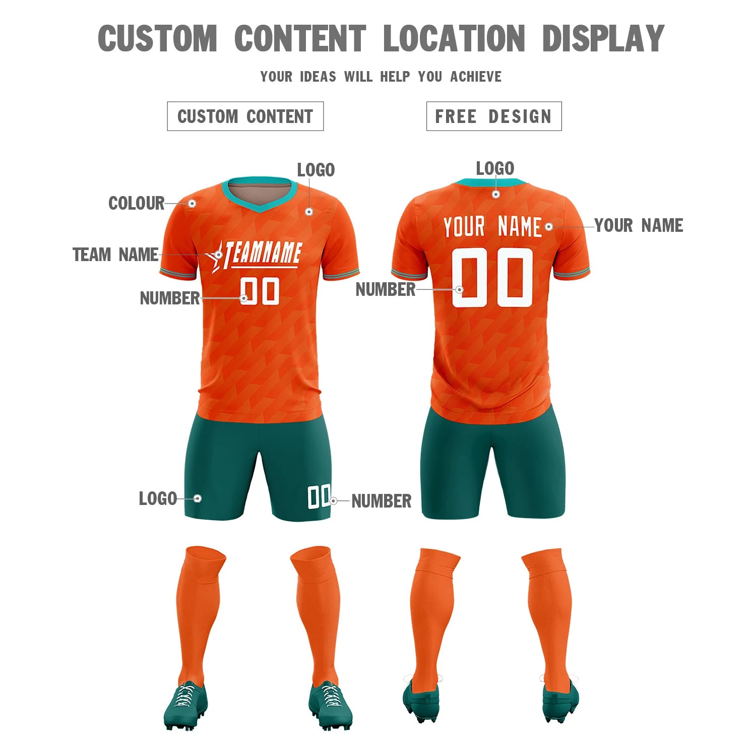 Custom Orange Bright Green Training Uniform Soccer Sets Jersey