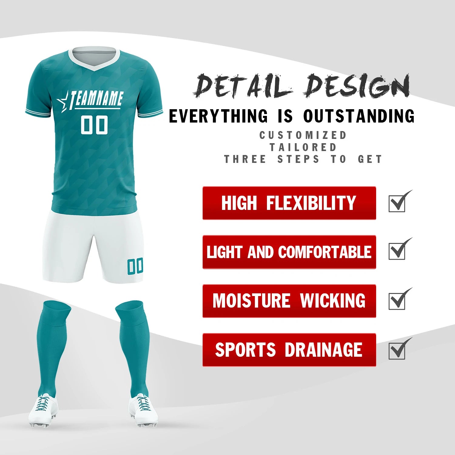 Custom Aqua White Training Uniform Soccer Sets Jersey