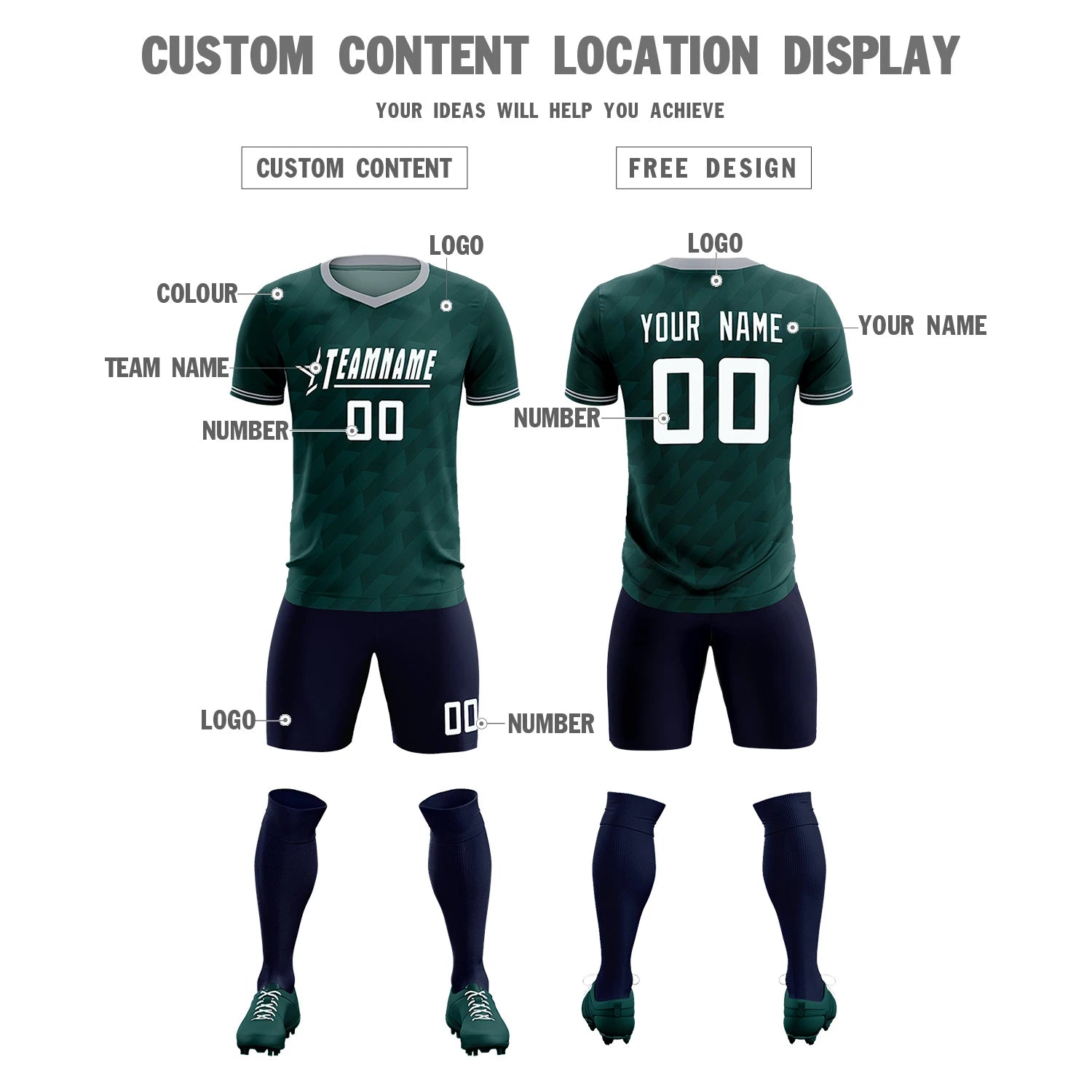 Custom Midnight Green Gray Training Uniform Soccer Sets Jersey