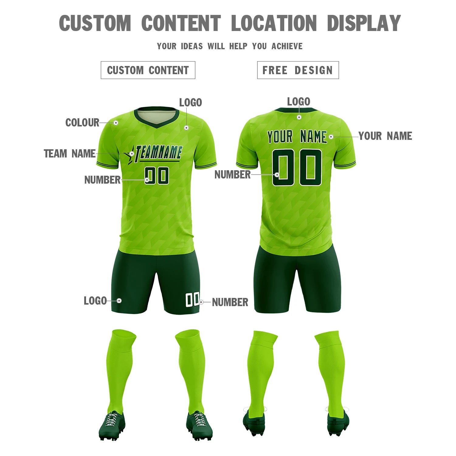 Custom Neon Green Green Training Uniform Soccer Sets Jersey