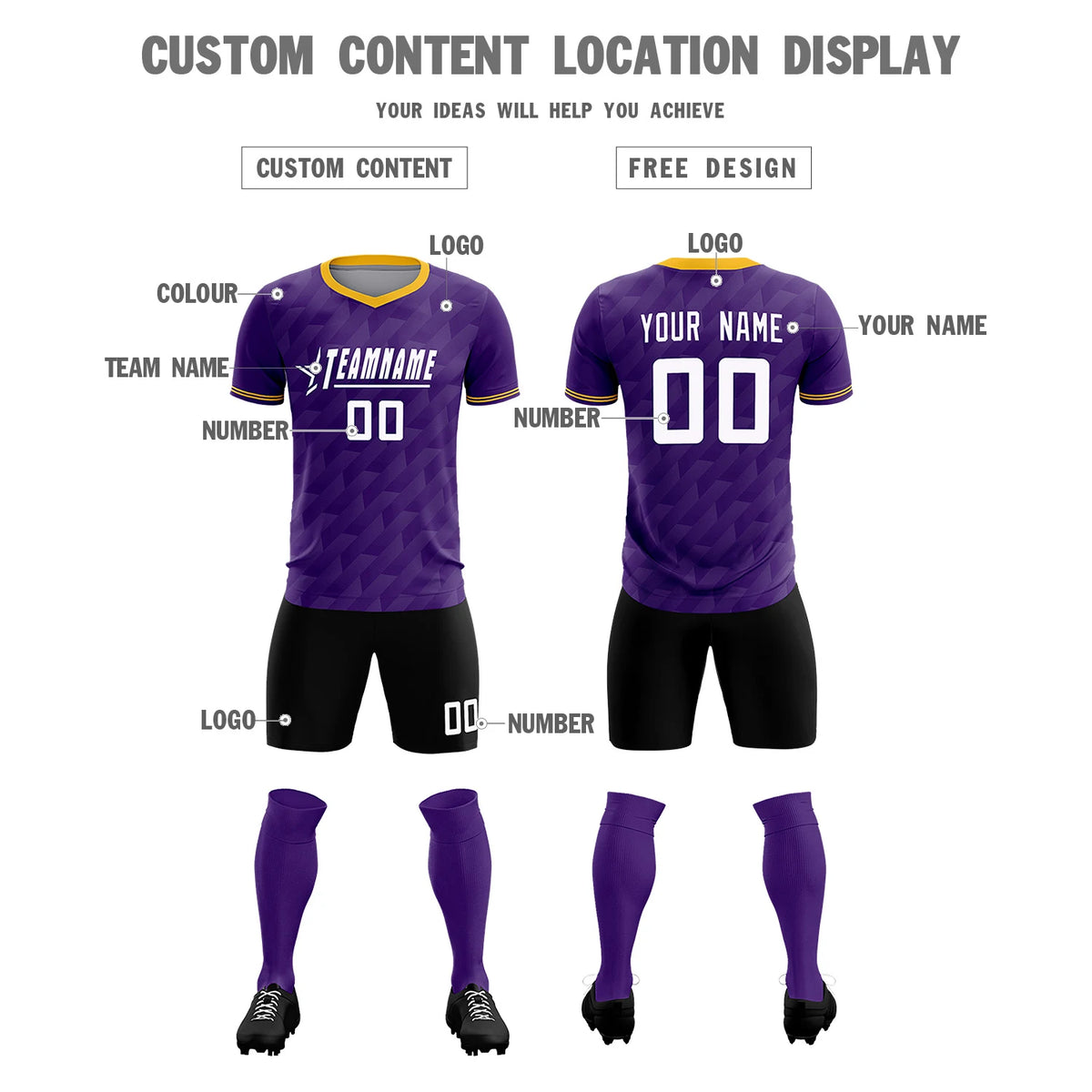 Custom Purple Gold01 Training Uniform Soccer Sets Jersey