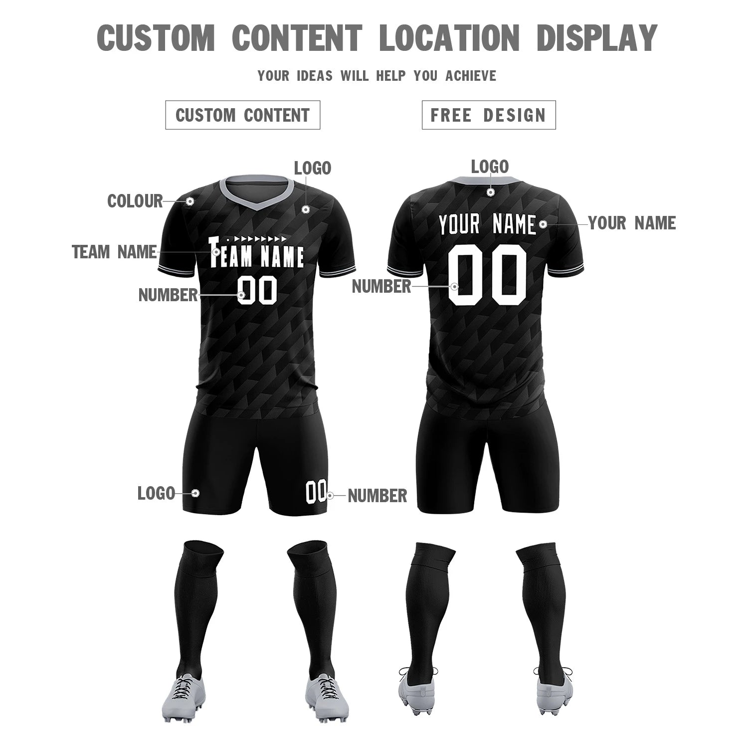 Custom Black White Training Uniform Soccer Sets Jersey