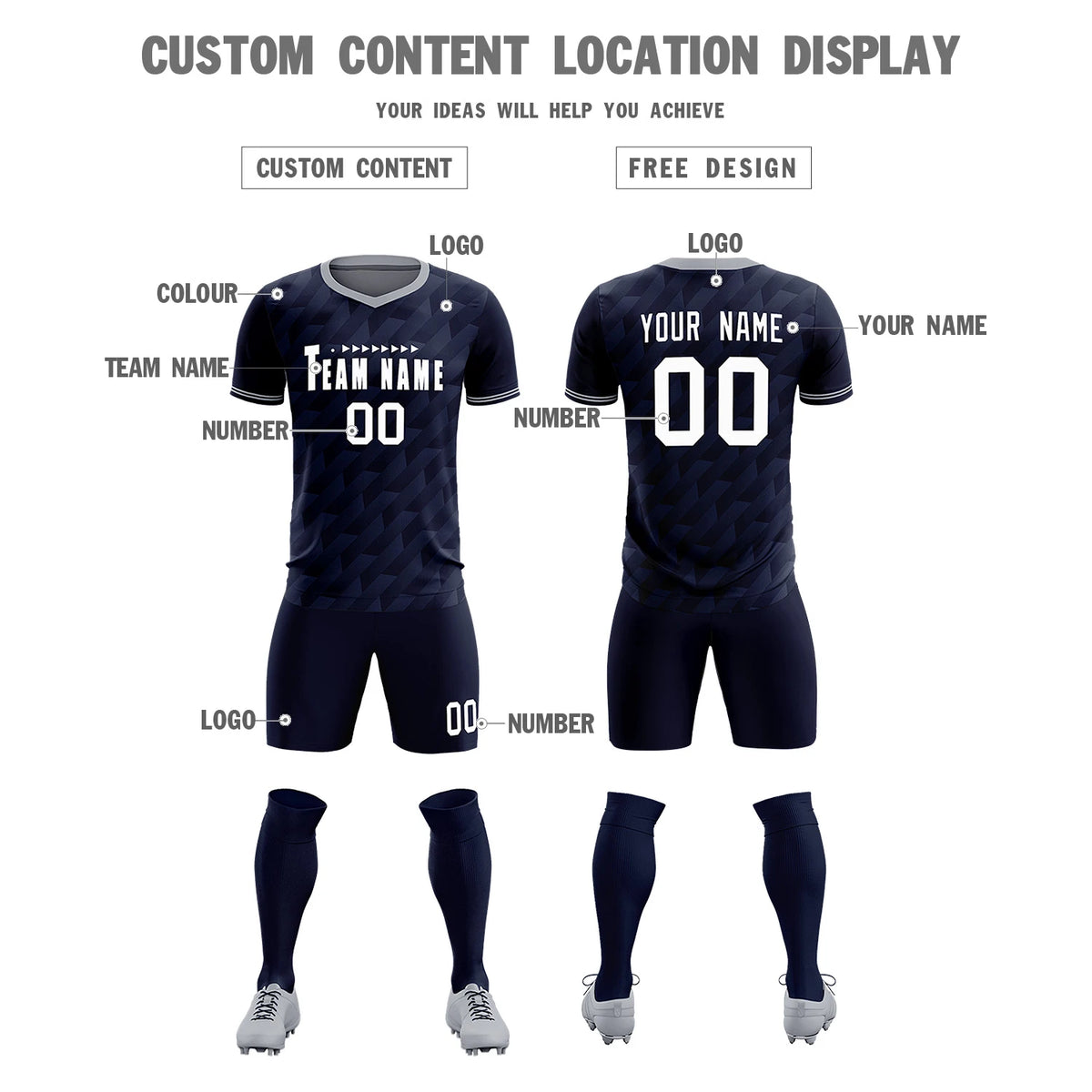 Custom Navy Gray Training Uniform Soccer Sets Jersey