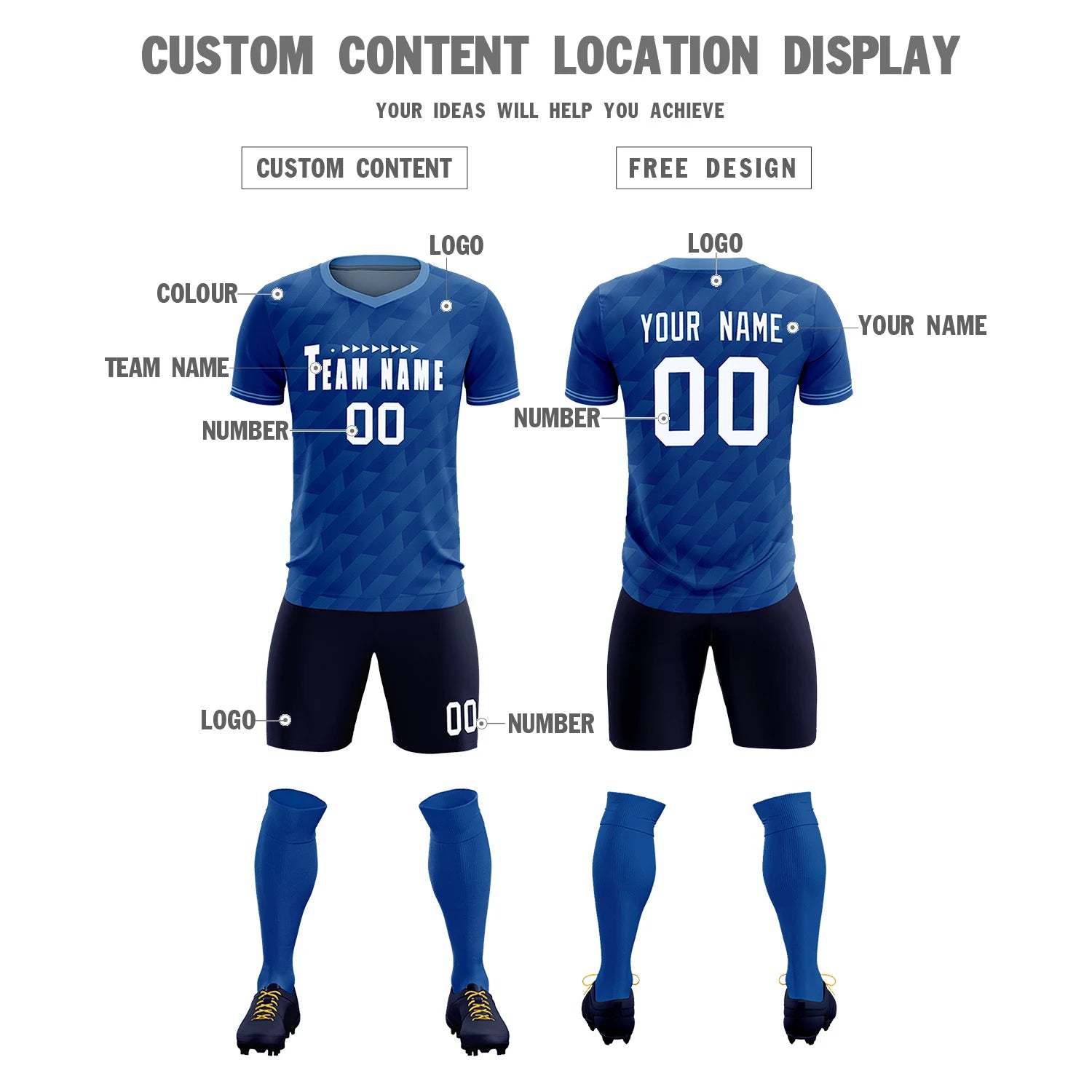 Custom Royal Blue Light Blue Training Uniform Soccer Sets Jersey