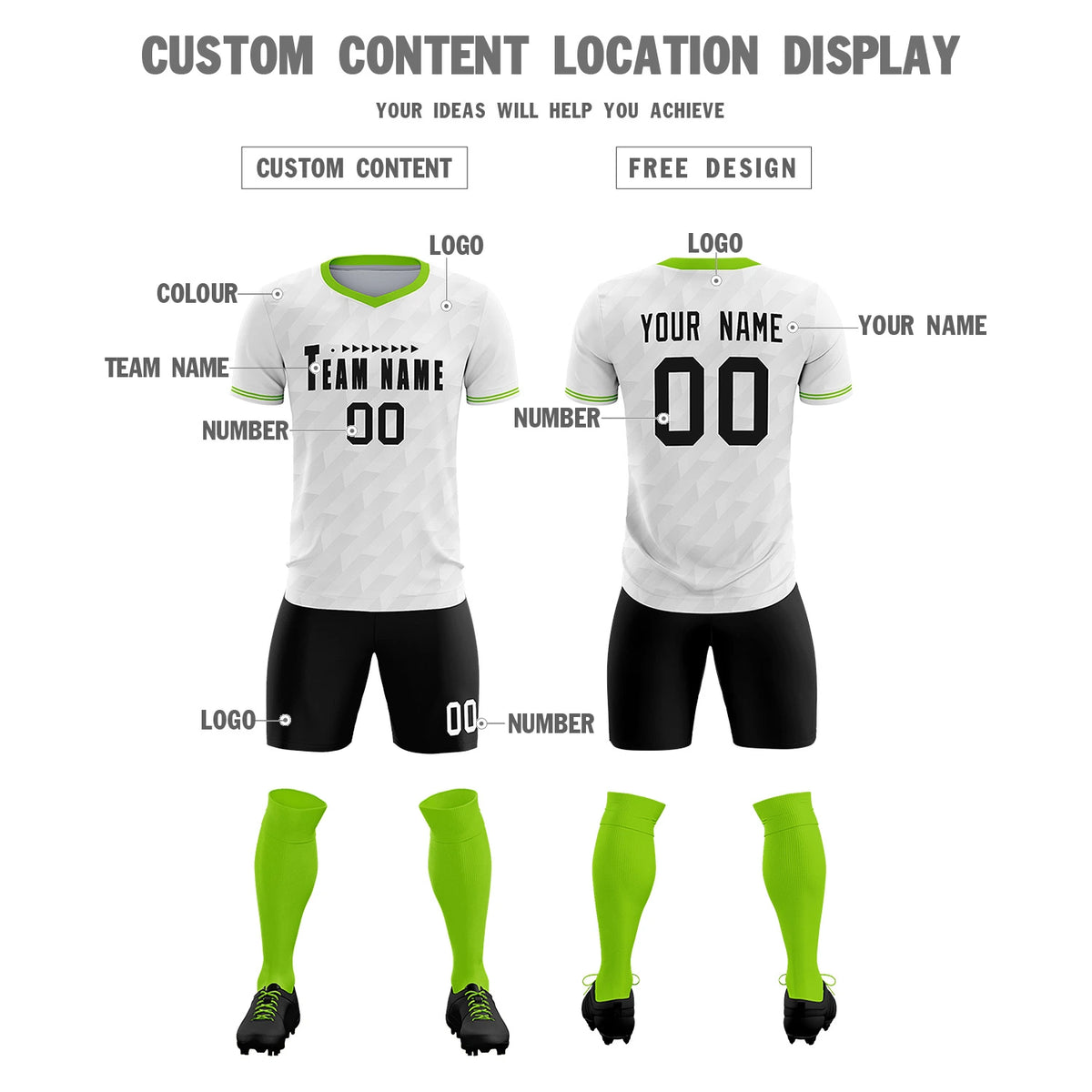Custom White Neon Green Training Uniform Soccer Sets Jersey