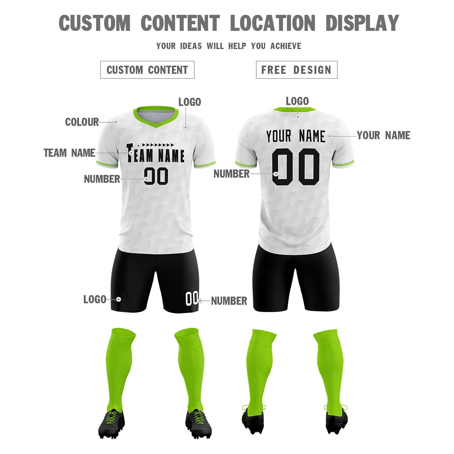 Custom White Neon Green Training Uniform Soccer Sets Jersey