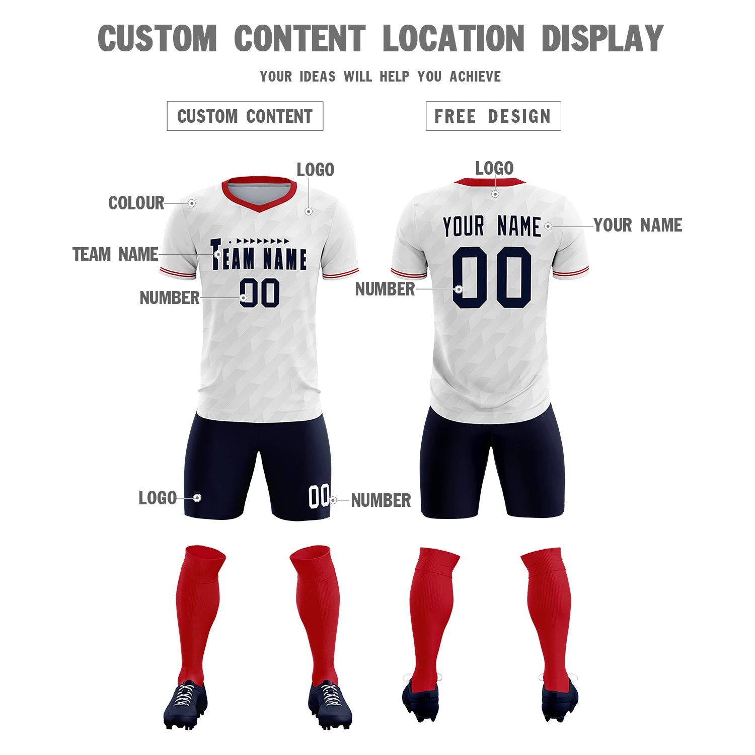 Custom White Red Training Uniform Soccer Sets Jersey